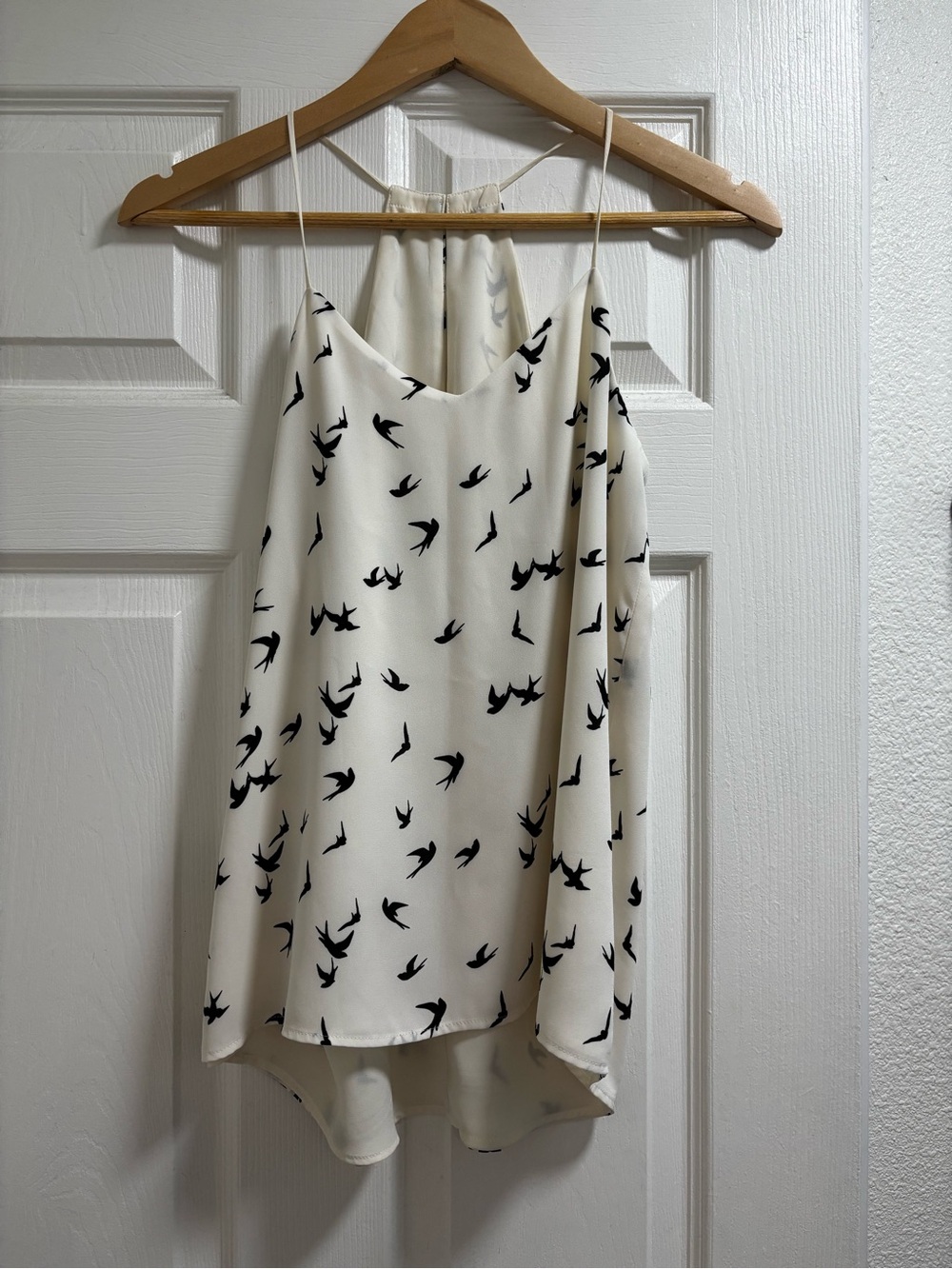 Ivory Bird Print Spaghetti Strap Tank